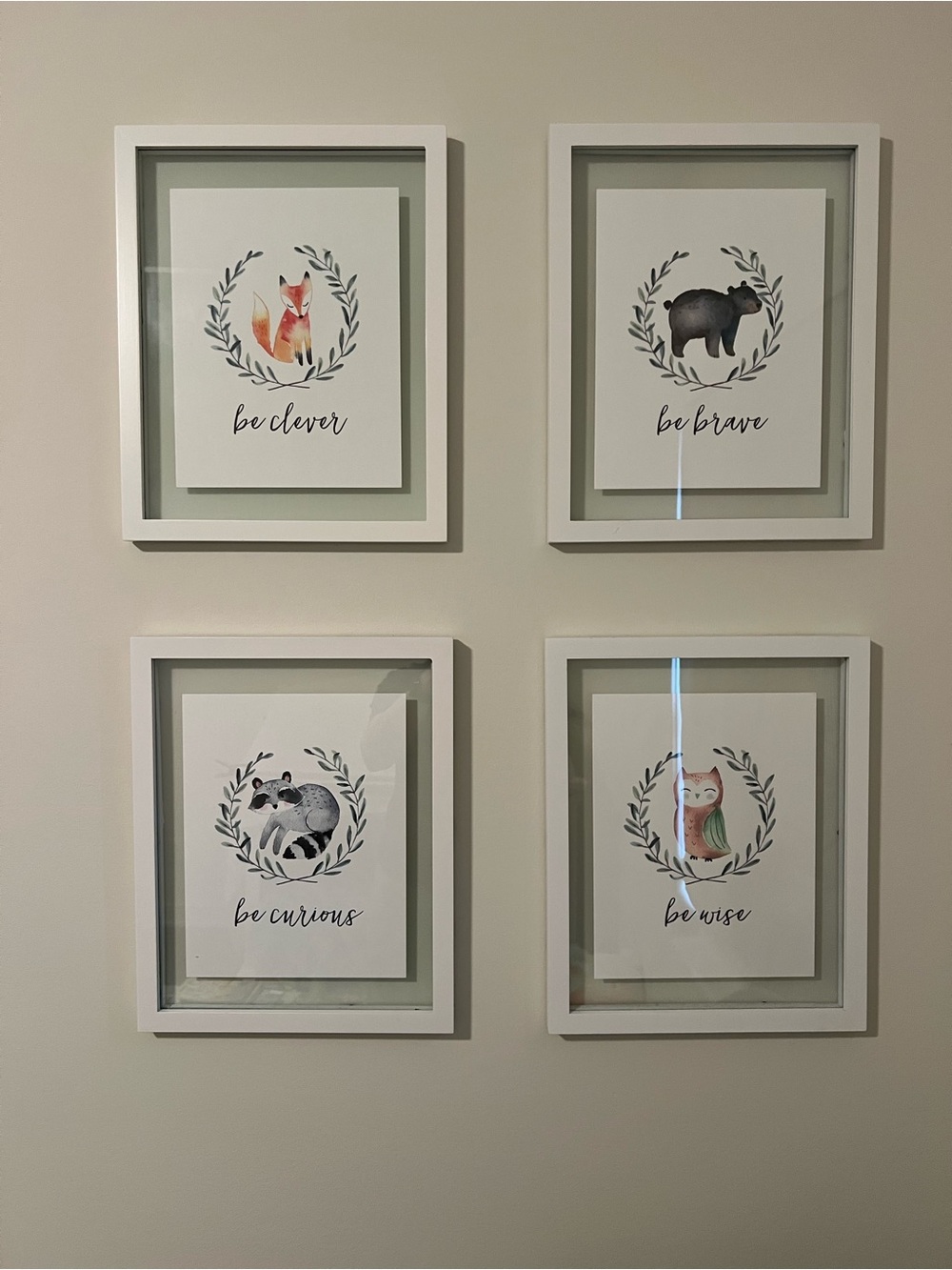 Woodland Animal Framed Wall Art Set of 7 - White Floating Frames